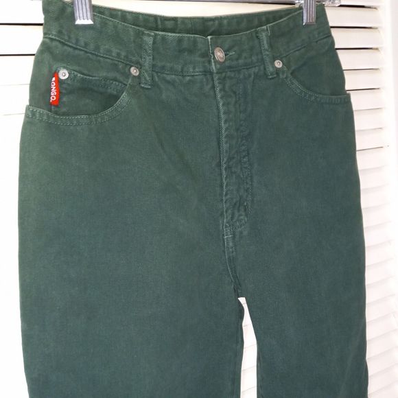 Vintage Bongo Jeans Size 7 Green Tapered Denim Inseam 28.5" Cotton USA Made - Picture 1 of 15